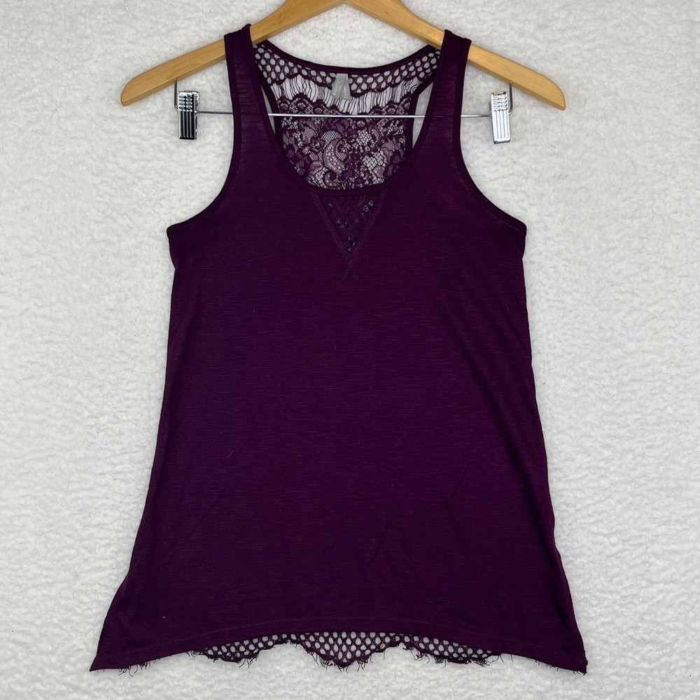 Vanity Womens XS Purple Lace Racerback Tank Top Sleeveless Crochet Mesh Hem